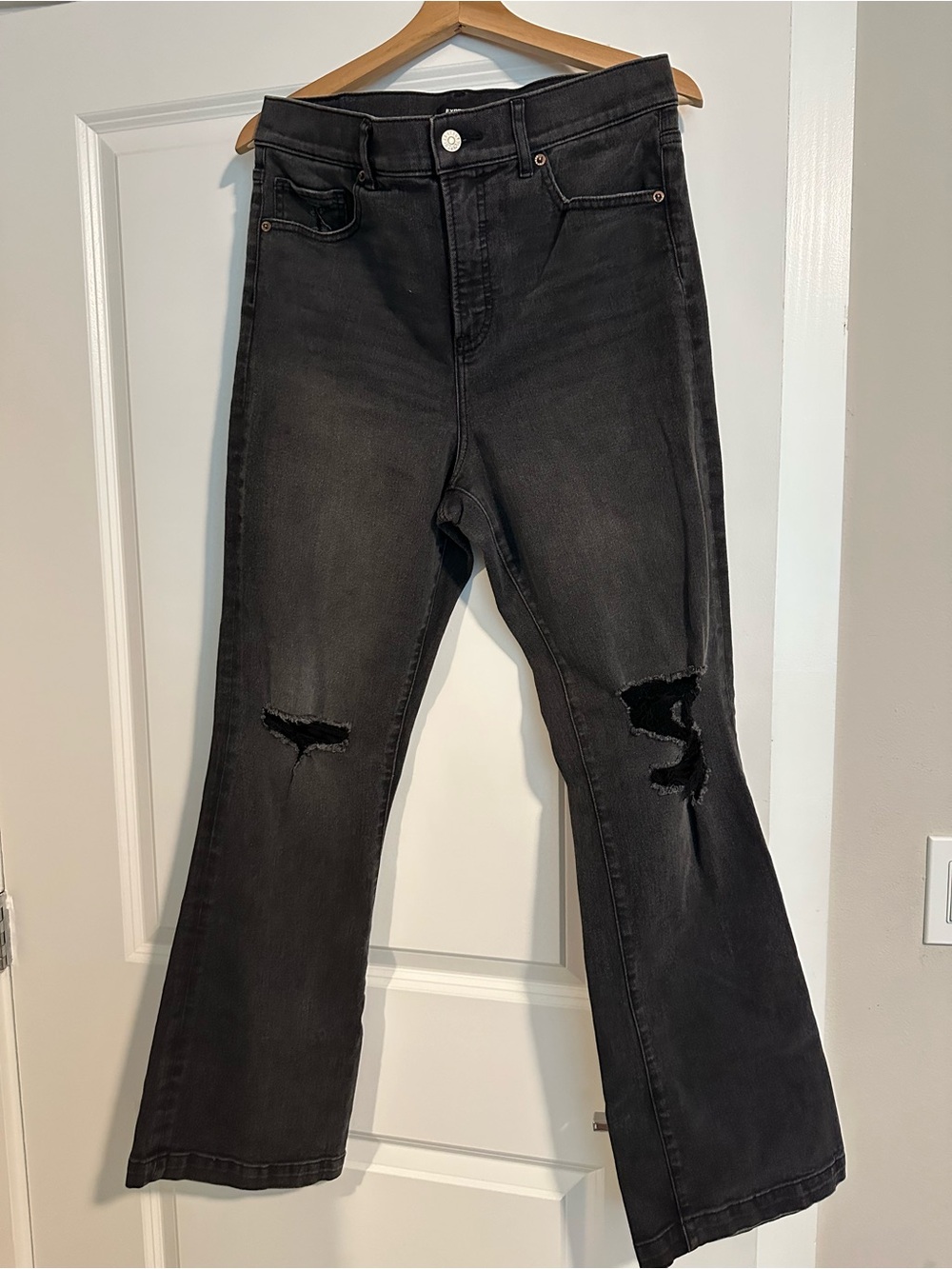 Express Black Distressed Flare Jeans